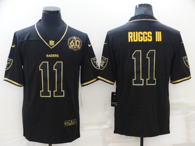 Men's Las Vegas Raiders #11 Henry Ruggs III Black/Gold With 60th Anniversary Patch Vapor Limited Stitched Jersey Men's Las Vegas Raiders #11 Henry Ruggs III Black/Gold With 60th Anniversary Patch Vapor Limited Stitched Jersey
